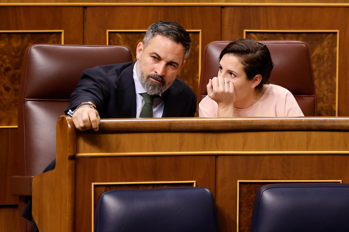Vox intensifica rejeição a estrangeiros em El Ejido após 25 anos de conflitos raciais O líder do Vox, Santiago Abascal, conversa com a deputada por Almería, Rocío de Meer, em 2024. (Foto: Sergio Pérez - EFE)