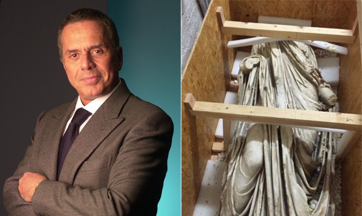 Escultura romana 'Romanus Togatus' de Edemar Cid Ferreira vai a leilão Futuro da peça é discutido na Justiça há cerca de 20 anos (Foto: Fotos de Marisa Cauduro e Reprodução)