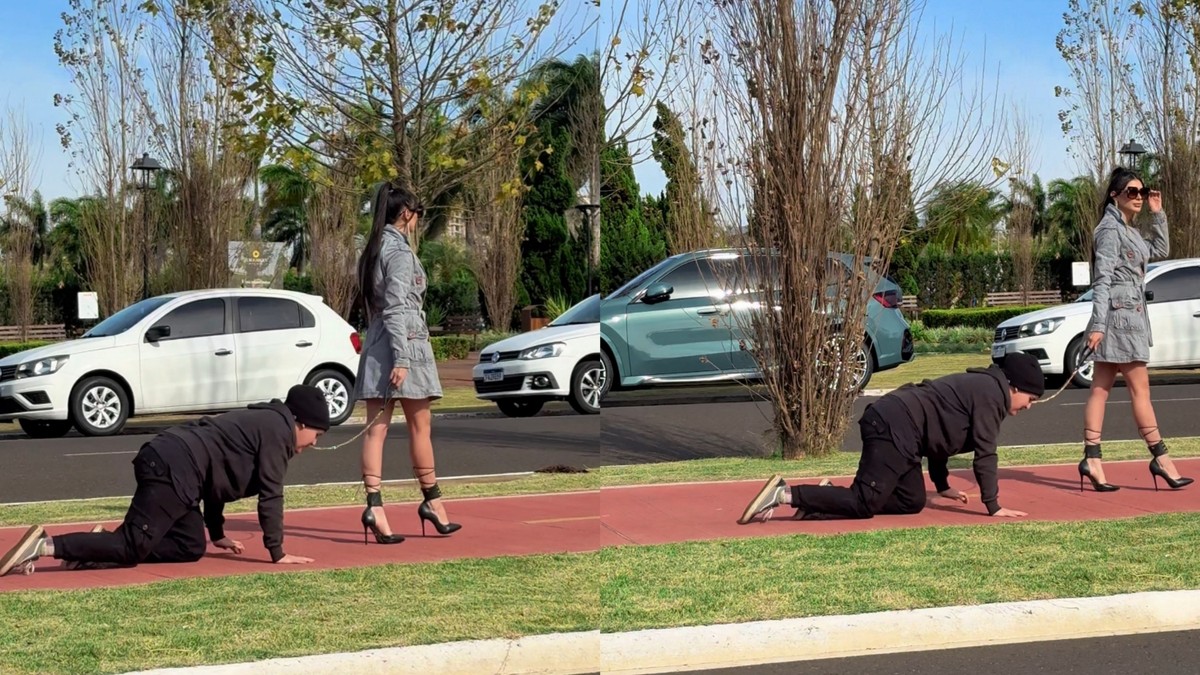Influenciadora surpreende ao passear com 'pet humano' na coleira em vídeo viral Maia Lozano, influenciadora e ex de Fiuk, viraliza com vídeo de ‘pet humano’ na coleira (Foto: Divulgação)