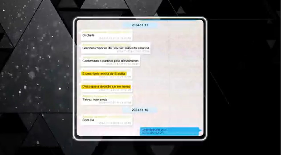Vazamento de informações do STJ é revelado em mensagens para prefeito de Palmas Fantástico obteve com exclusividade a troca de mensagens do monitoramento clandestino criado pelo prefeito de Palmas (Foto: Reprodução/TV Globo)