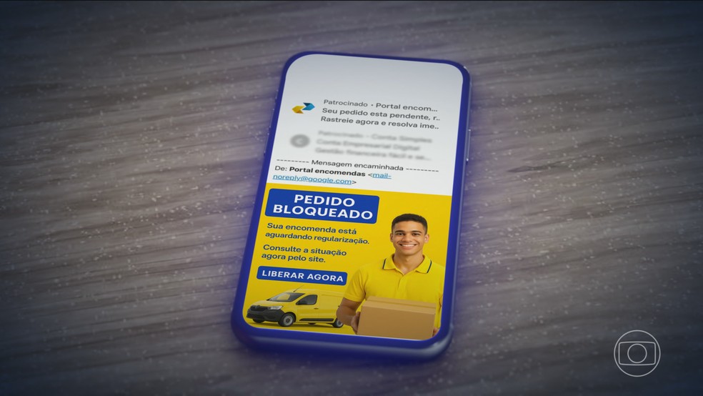 Golpistas utilizam Google para disparar e-mails fraudulentos com armadilhas financeiras Golpistas pagam ao Google pelo disparo de e-mails patrocinados com armadilhas para fraudes (Foto: Jornal Nacional/ Reprodução)