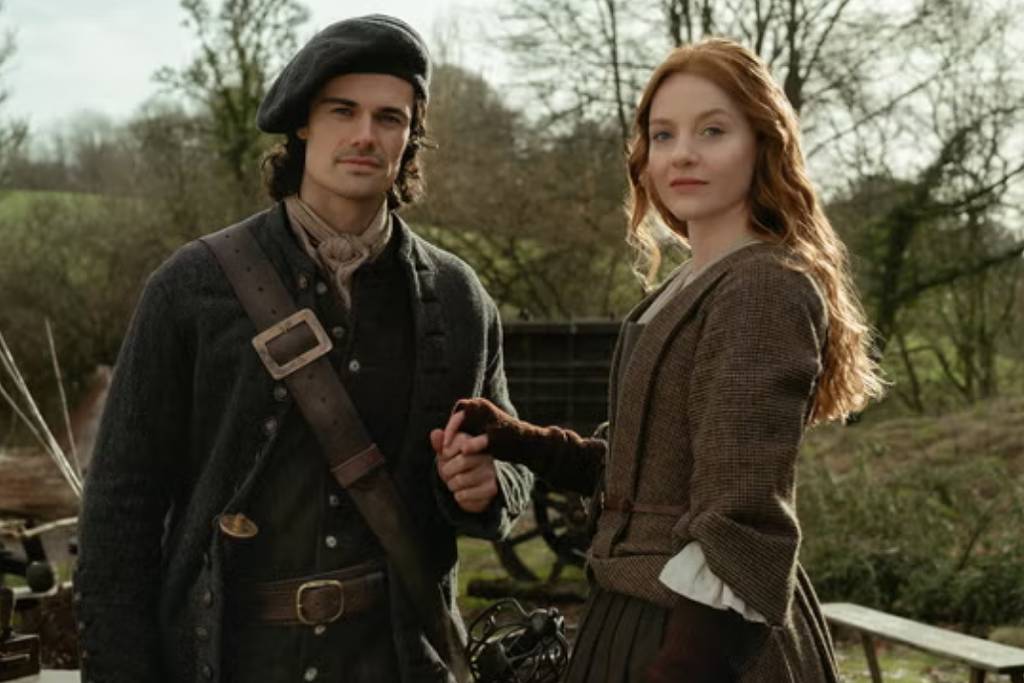 'Outlander' e outras estreias marcam programação de TV e streaming neste sábado Jamie Roy e Harriet Slater em cena da série 'Outlander: Blood of My Blood' (Foto: Divulgação)