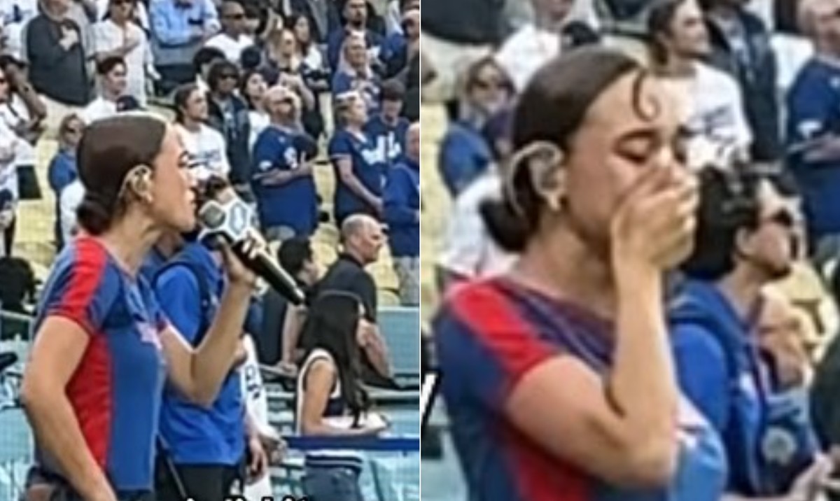 Nezza canta o hino americano em espanhol em estádio após proibição nos EUA (Foto: Reprodução/Instagram)