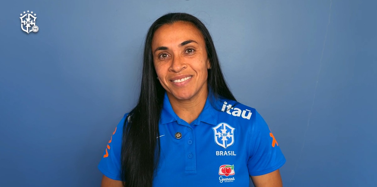 Marta destaca força da seleção feminina a dois anos da Copa do Mundo no Brasil Marta reflete sobre a Copa no Brasil em 2027 (Foto: Reprodução/CBF TV)