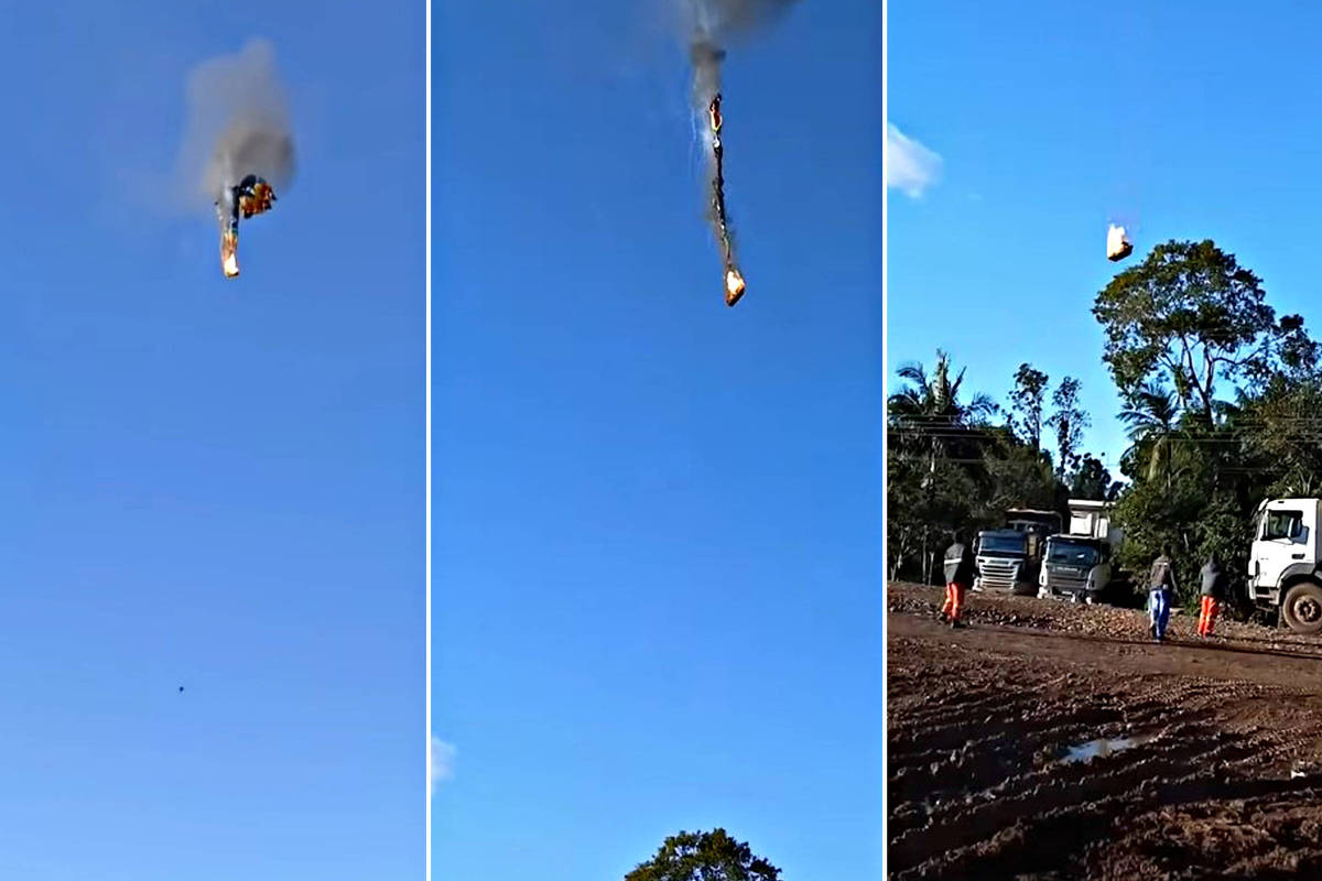Filha escapa de balão em chamas, mas pais não conseguem sair a tempo Incêndio e queda de balão que matou oito pessoas no sábado (21) em Santa Catarina; polícia colhe depoimentos (Foto: SBTNews)