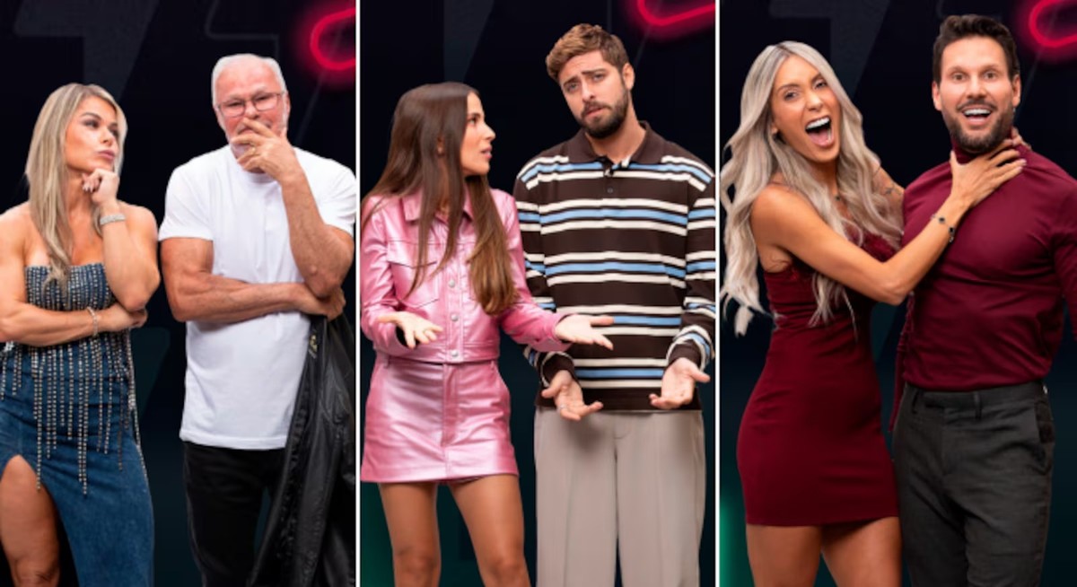 Casais de 'Power Couple' enfrentam eliminação em nova enquete acirrada Cris e Kadu, Nat e Eike, e Talira e Pessina estão na DR do Power Couple (Foto: Reprodução/Record)