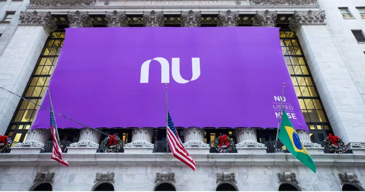 Bolsa de Nova York no dia de estreia do Nubank em dezembro de 2021 (Foto: Divulgação)