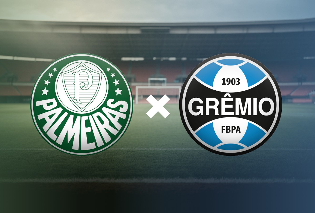 Palmeiras e Grêmio se enfrentam hoje; confira onde assistir ao jogo ao vivo Palmeiras x Grêmio (Foto: Editoria de Artes)