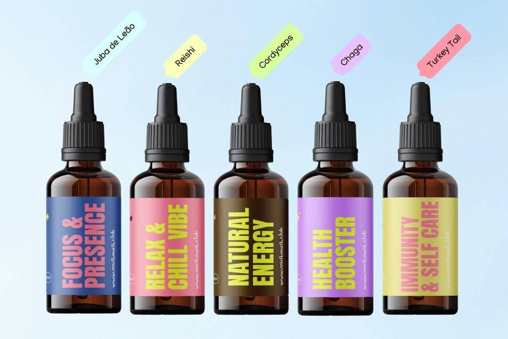 Anvisa veta venda de extrato de cogumelos por falta de regulamentação adequada Produtos da linha Mushdrops da empresa Mush Mush Club (Foto: Divulgação)