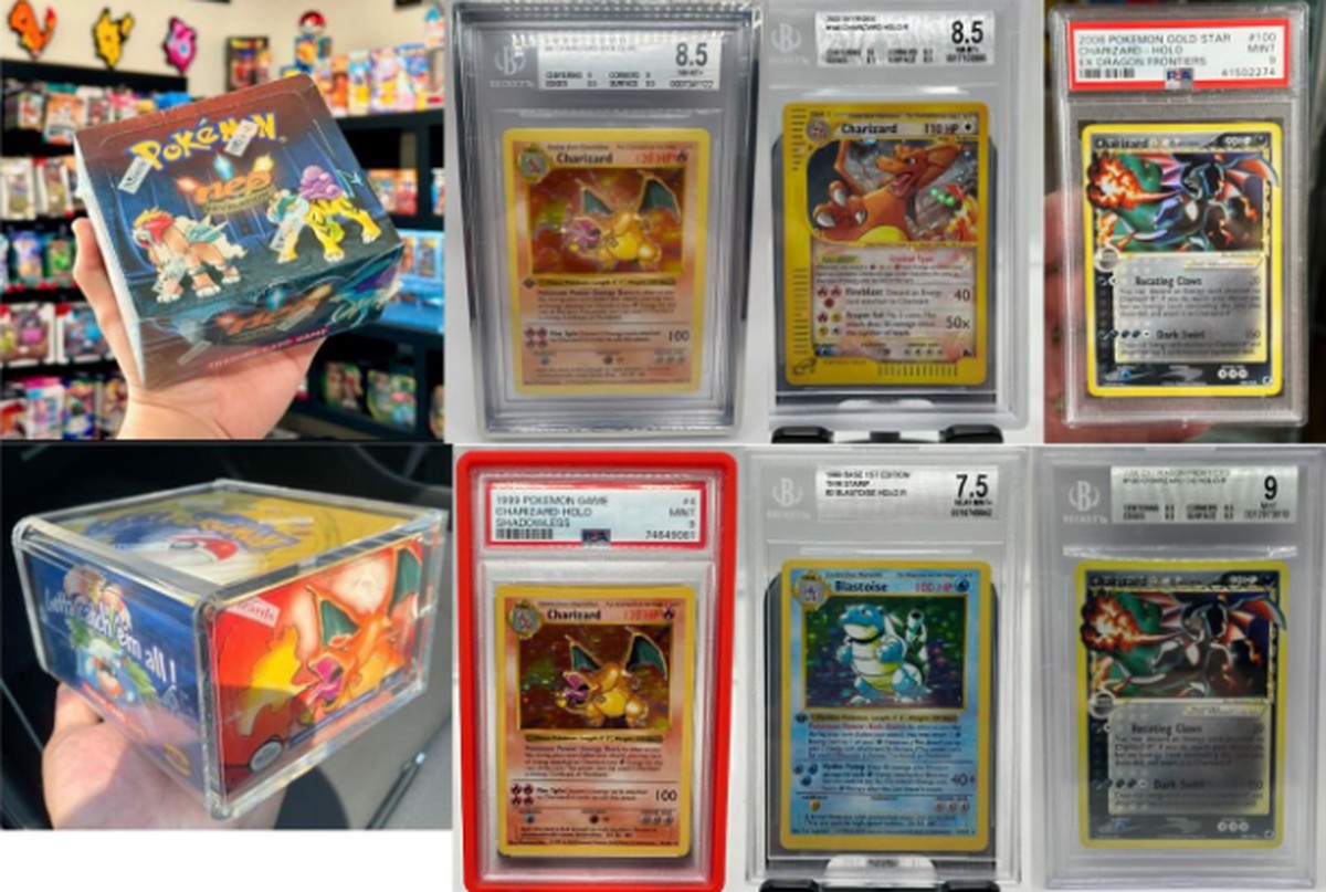 Cartas raras de Pokémon avaliadas em US$ 100 mil são furtadas em loja nos EUA Cartas raras de Pokémon avaliadas em mais de US$ 100 mil (Foto: Reprodução Facebook)
