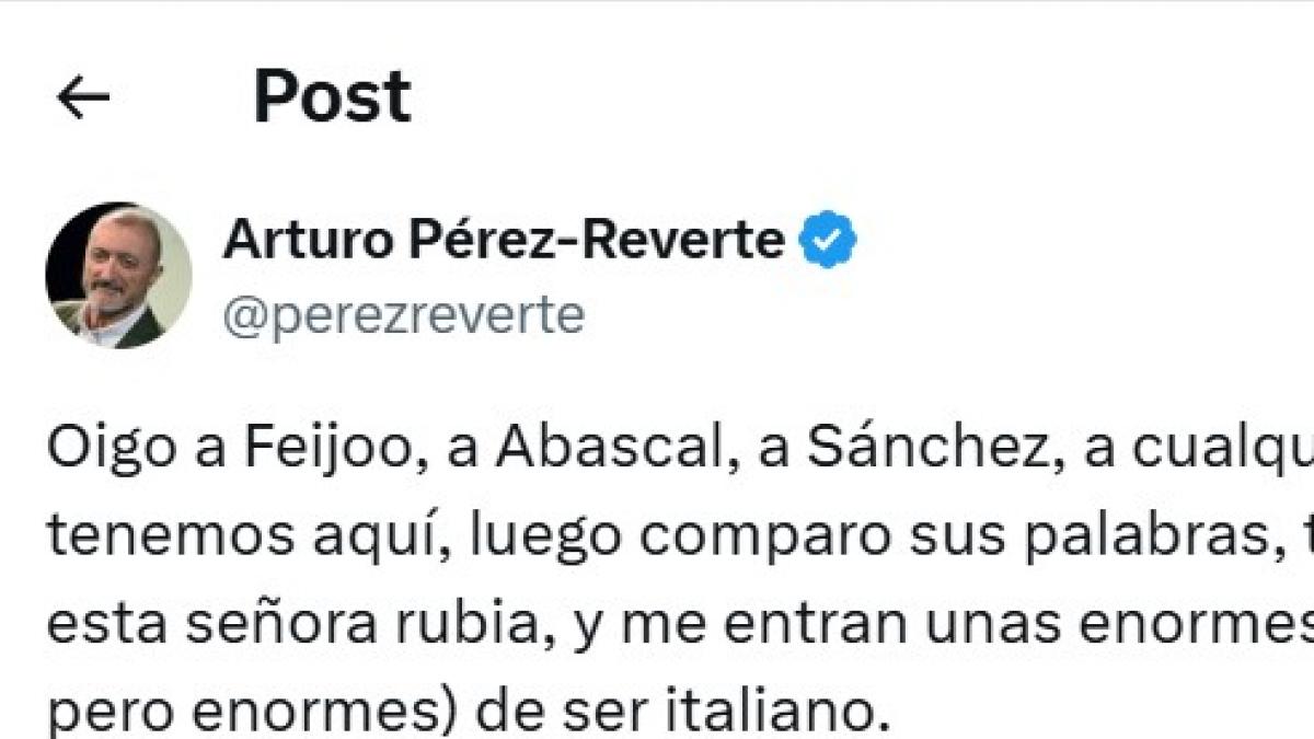 Pérez-Reverte recebe mais de 12.000 'me gusta' ao criticar Feijóo, Abascal e Sánchez Arturo Pérez-Reverte (Foto: Reprodução)