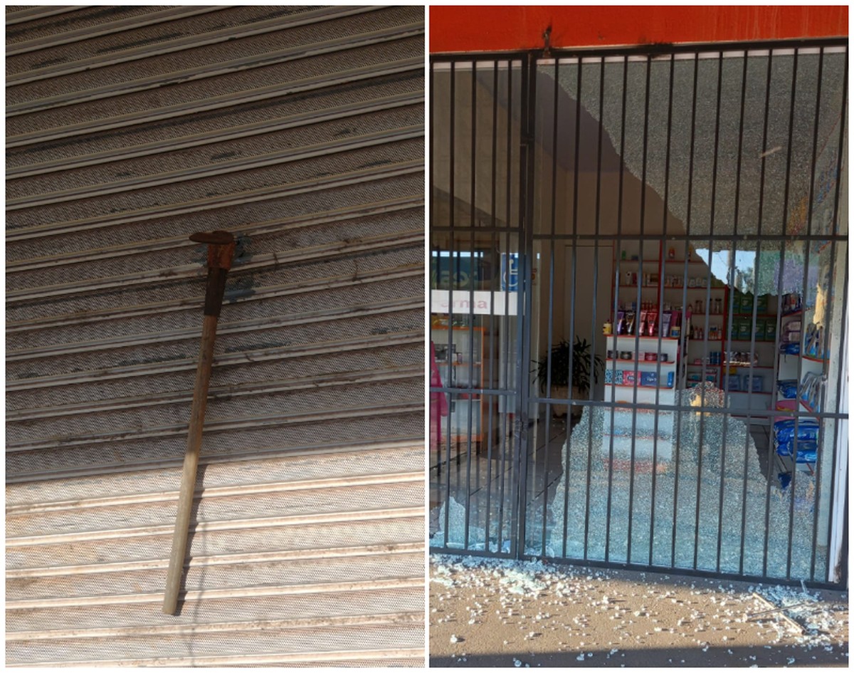 Mulher encontrou picareta pregada em portão de ferro de sua loja (Foto: Divulgação/Polícia Civil de MG)