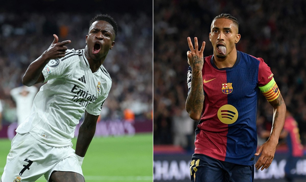 Cresce interesse de brasileiros por clubes europeus, mas times nacionais reagem Real Madrid e Barcelona são os times estrangeiros preferidos pelos brasileiros — Foto: Montagem com fotos de Thomas Coex/AFP e Josep Lago/AFP