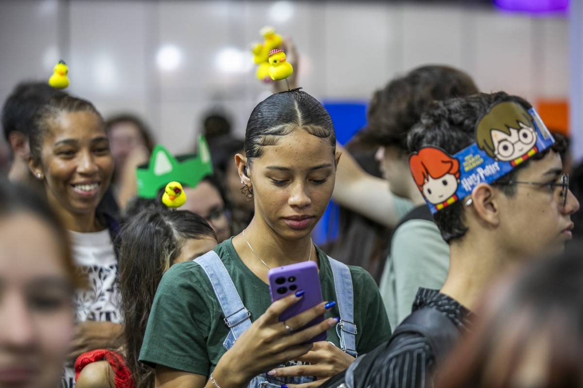 Pato literário, bichinho com pregador comercializado em estande da Bienal, vira sucesso entre os visitantes do evento (Foto: Guito Moreto/Agência O Globo)