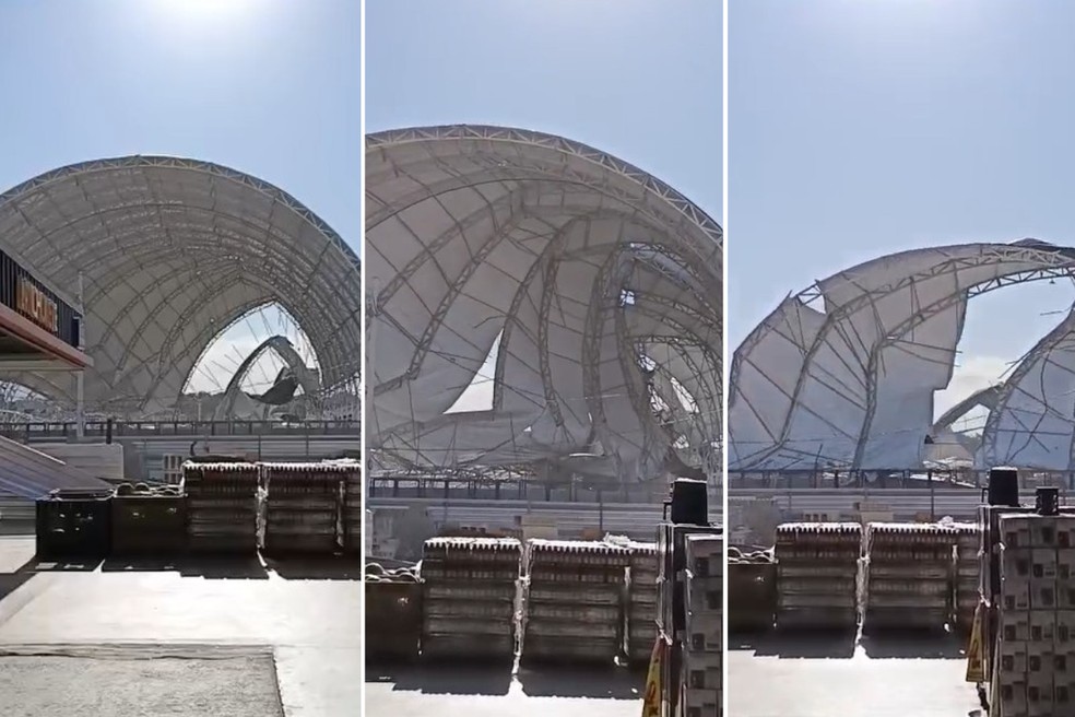 Rajadas de vento derrubam arena de shows em Bertioga, SP (Foto: Reprodução)