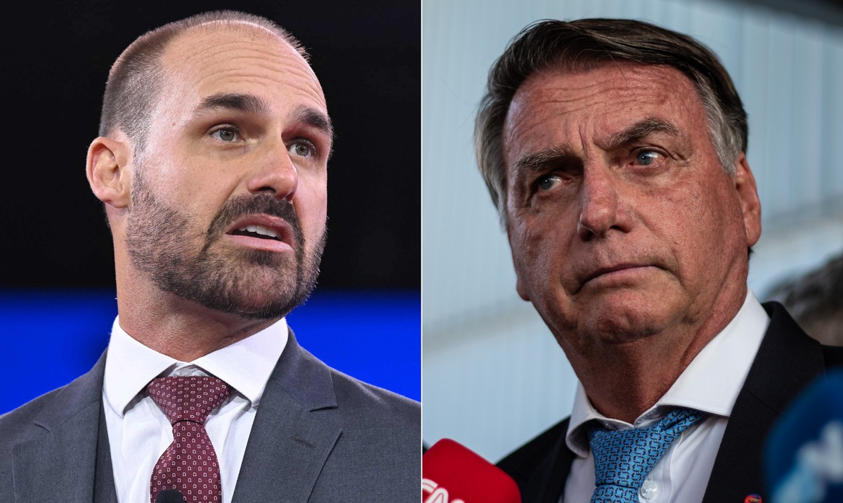 Eduardo ignora ligações de Bolsonaro em meio a desavença com Tarcísio Deputado federal licenciado Eduardo Bolsonaro (PL-SP) e seu pai, o ex-presidente Jair Bolsonaro (Foto: Saul Loeb/AFP e Brenno Carvalho/O Globo)