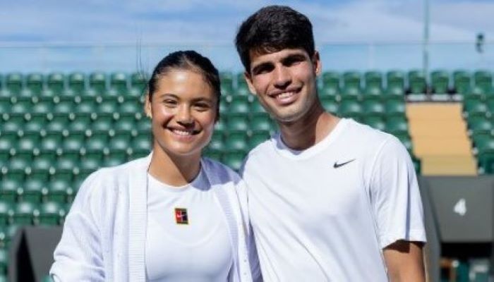 Raducanu e Alcaraz realizam treino conjunto no All England Club em Wimbledon Foto: Reprodução