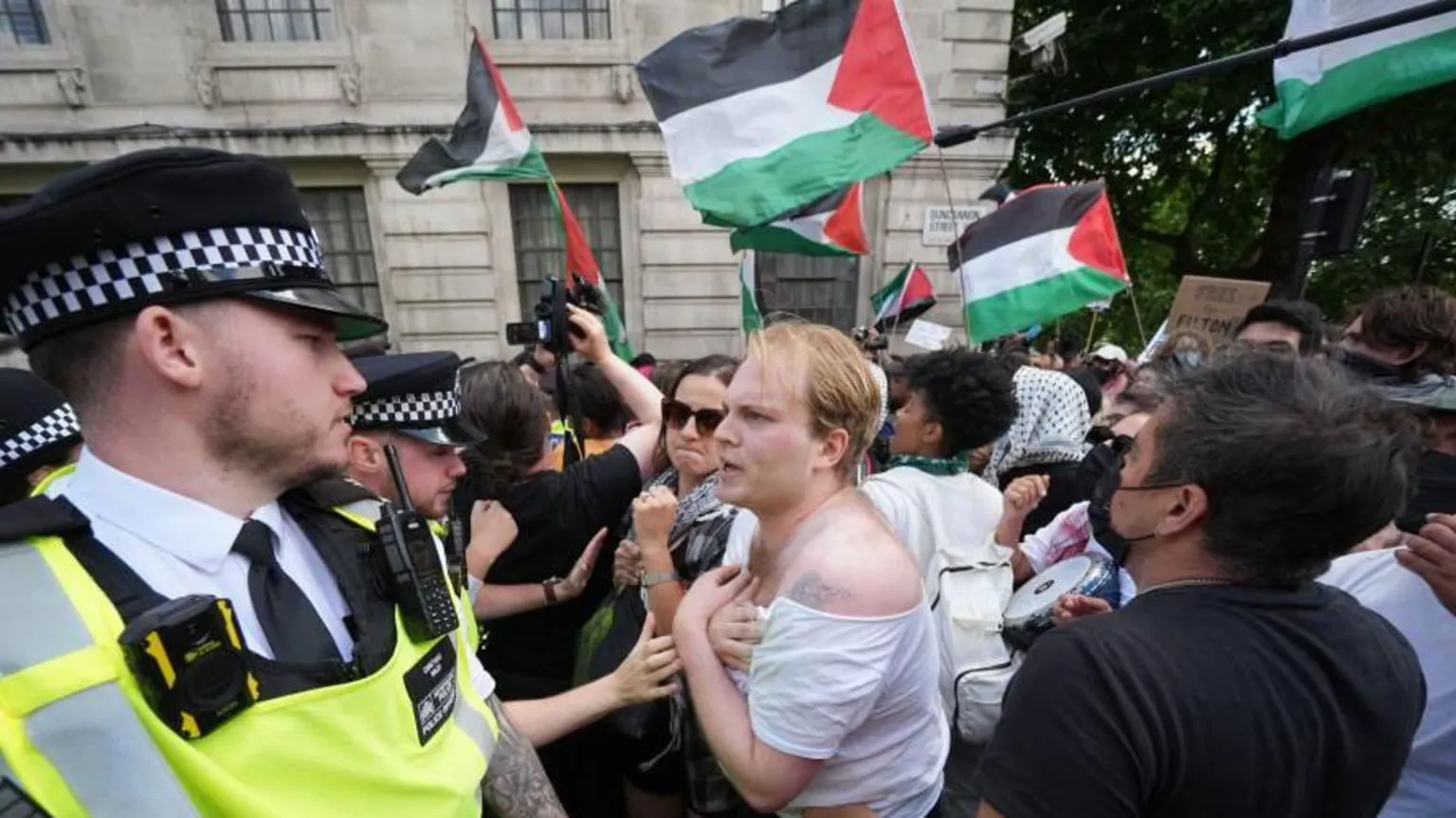 Sete pessoas são acusadas após protesto do grupo Palestine Action Foto: PA