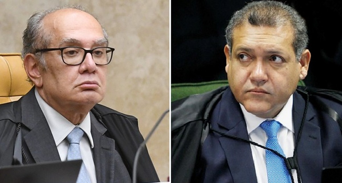 Gilmar Mendes critica Nunes Marques sobre julgamento das grandes empresas de tecnologia Ministros Gilmar Mendes e Kassio Nunes Marques (Foto: Montagem O GLOBO)