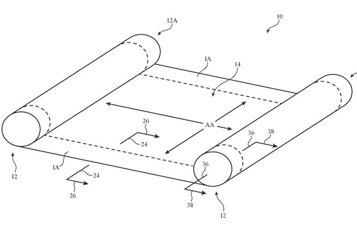 Apple desenvolve nova tecnologia para celular com tela enrolável e dobrável Protótipo de tela enrolável para iPhone em desenvolvimento pela Apple (Foto: Reprodução/Apple Insider)