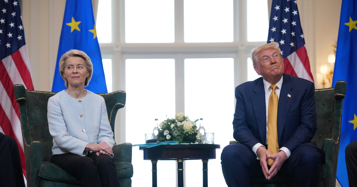 EUA celebram acordos comerciais, mas enfrentam perdas significativas no futuro A Casa Branca está se vangloriando de novos acordos comerciais com a União Europeia e o Japão. (Foto: Andrew Harnik/Gett/Andrew Harnik)
