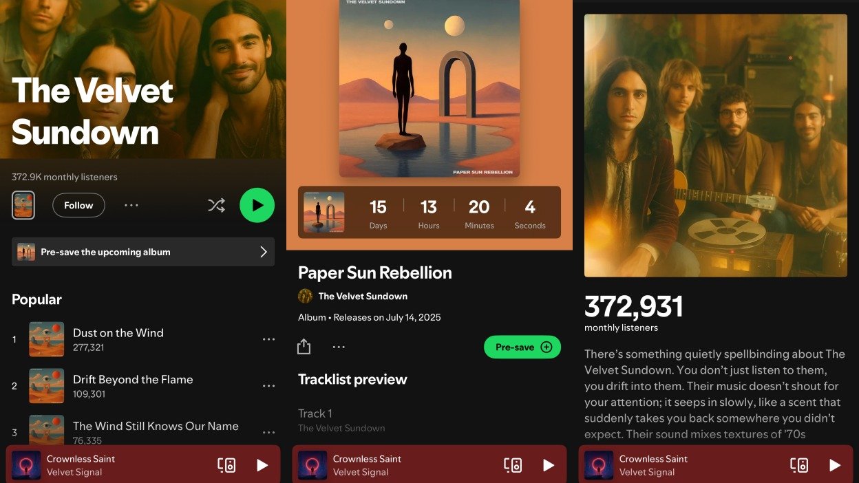 Banda com 400 mil ouvintes é revelada como criação de inteligência artificial Sucesso artificial: grupo já soma quase 400 mil ouvintes no Spotify (Foto: Reprodução)