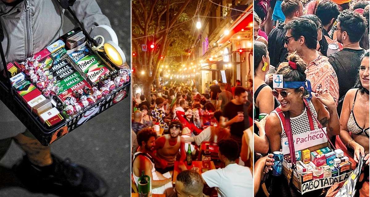 Venda ilegal de tadalafila se espalha por praias e locais badalados do Rio Baleiros vendem remédio escondido na rampa do Maracanã; na Arnaldo Quintela, anúncio é feito em voz alta; no último carnaval, remédio virou fantasia — Foto: Montagem com fotos de Alexandre Cassiano e reprodução