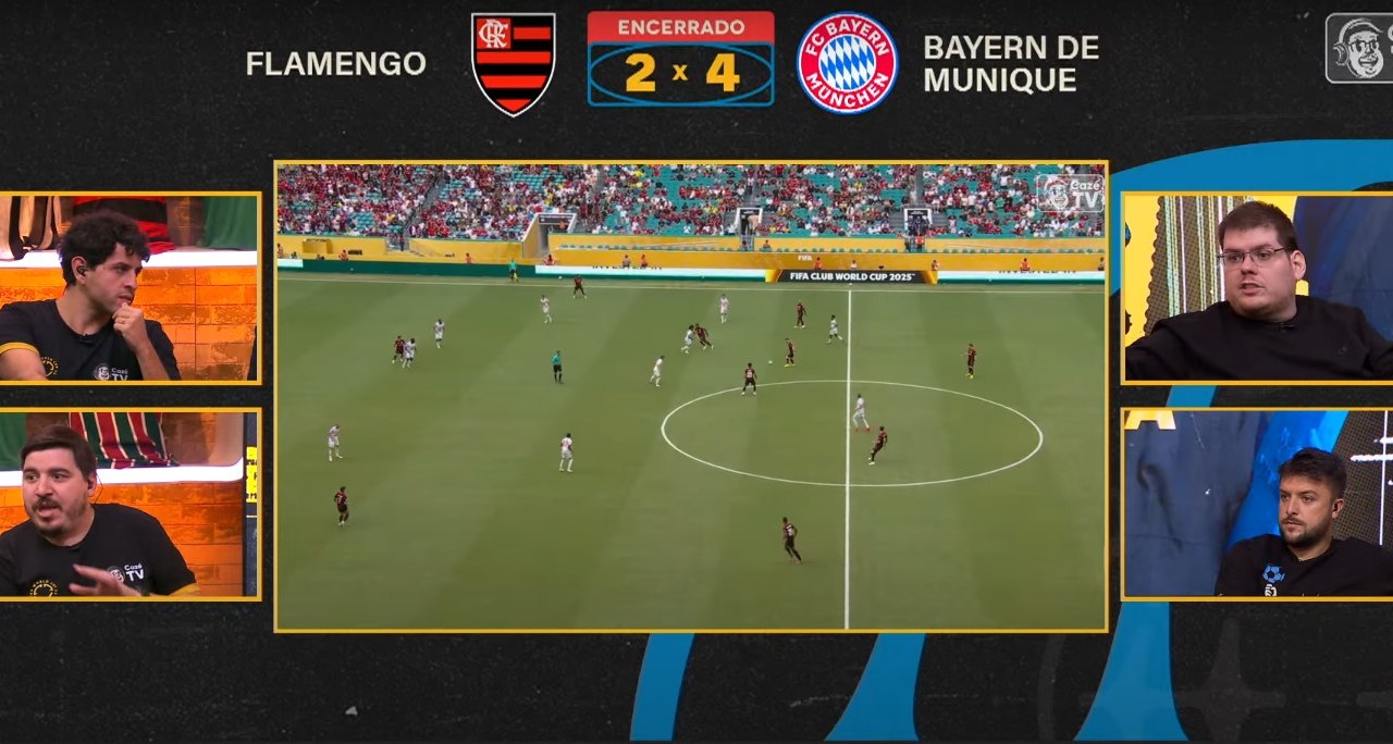 CazéTV registra recorde de audiência após eliminação do Flamengo no Mundial Transmissão da CazéTV do jogo de Flamengo x Bayern no Mundial de Clubes 2025 (Foto: Reprodução/Youtube)