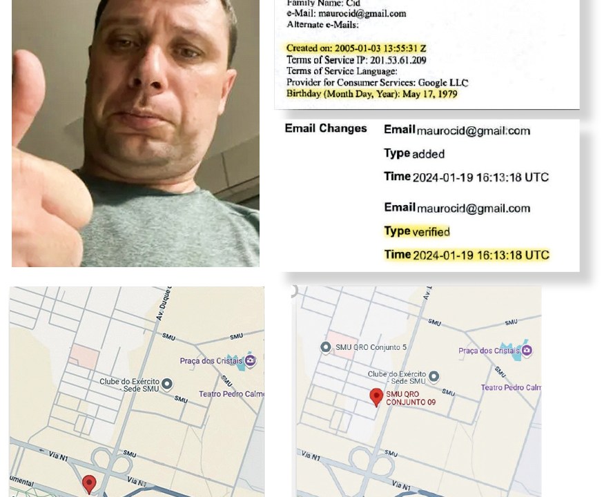 Mapa revela inconsistências na versão de Cid sobre sua delação premiada Cid: selfie, conta vinculada ao telefone do delator, criada com o e-mail do delator e acessada num endereço do delator (Foto: Reprodução)