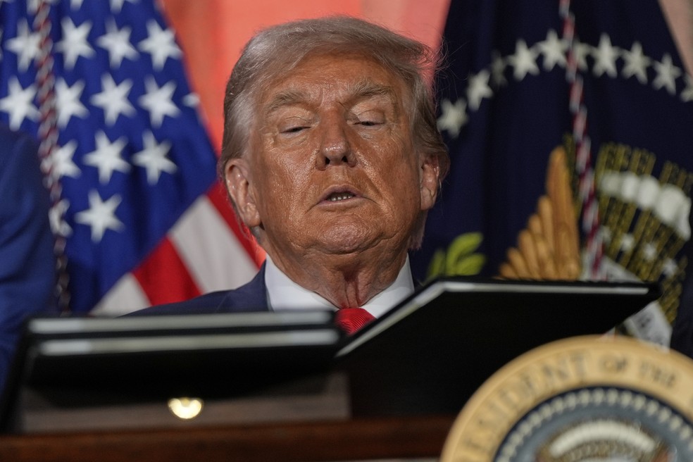 Presidente dos EUA, Donald Trump, durante evento em Washington, em 23 de julho de 2025 (Foto: AP Photo/Julia Demaree Nikhinson)