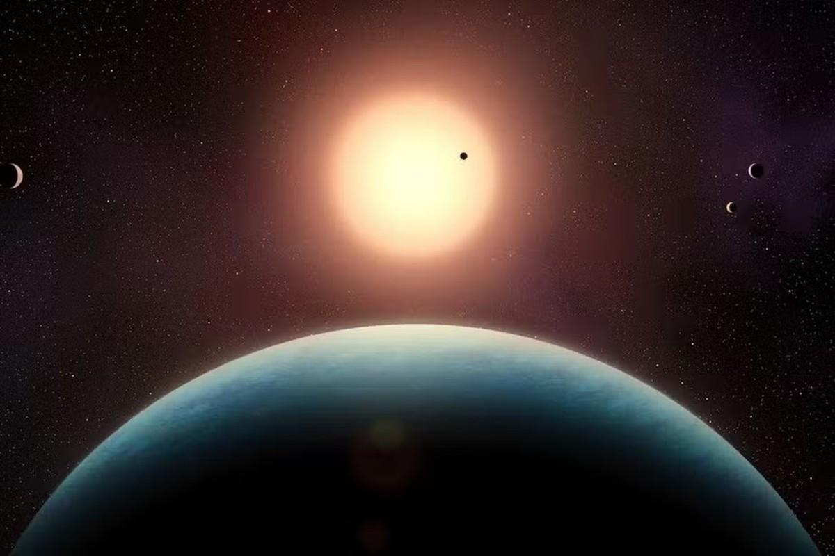 Ilustração do sistema planetário de L 98-59 (Foto: Benoît Gougeon/UdeM)