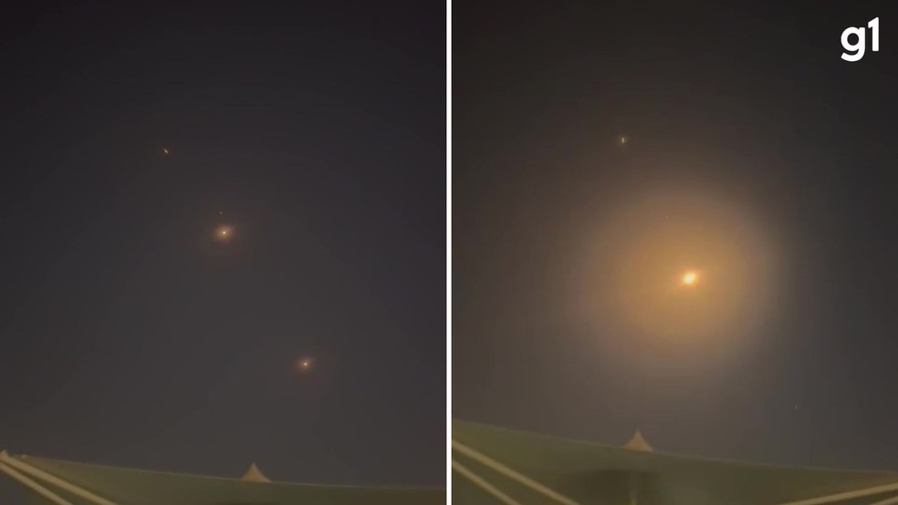 Brasileiro no Catar registra mísseis iranianos e relata momento de choque Brasileiro gravou em vídeo momento em que mísseis iranianos são interceptados por sistema de defesa no Catar (Foto: Reprodução/Arquivo pessoal)