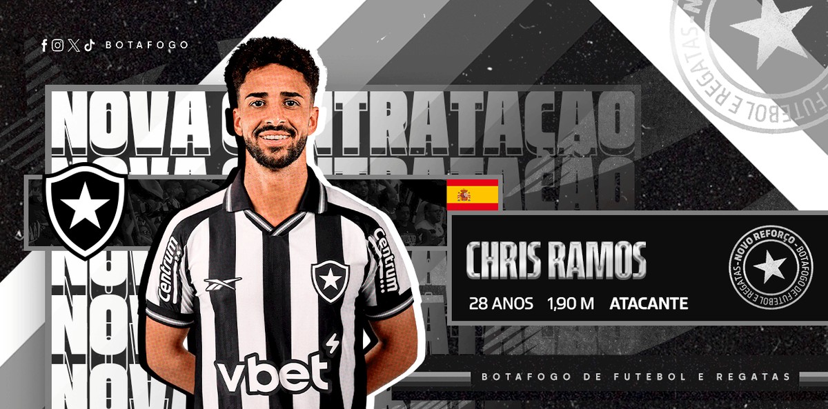 Botafogo contrata atacante espanhol Chris Ramos por empréstimo até junho de 2026 Chris Ramos (Foto: Botafogo)