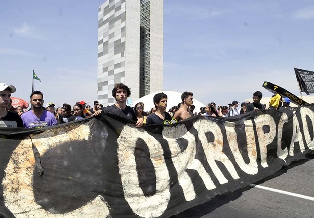 Corrupção se destaca como a principal preocupação dos brasileiros, revela pesquisa Manifestantes fazem ato contra a corrupção em Brasília (Foto: Antonio Cruz/Agência Brasil)