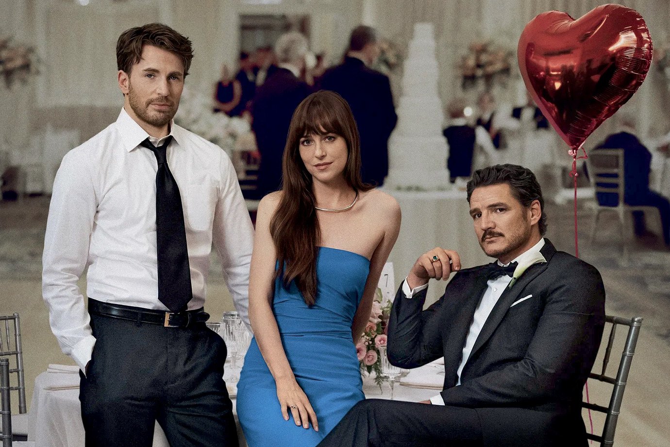 'Amores materialistas' revela como o amor se torna um investimento financeiro Evans, Johnson e Pascal: estrelas em um triângulo amoroso (Foto: Sony Pictures/Divulgação)