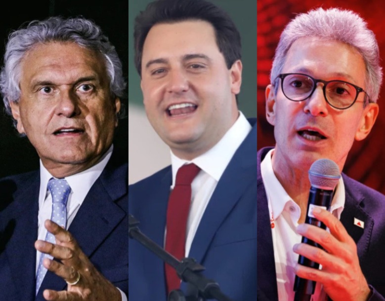 Governadores se reúnem para debater espólio eleitoral de Bolsonaro Governadores Ronaldo Caiado (União-GO), Ratinho Júnior (PSD-PR) e Romeu Zema (Novo-MG) (Foto: Valter Campanato/Agência Brasil/Agência de Notícias do Paraná/VEJA)