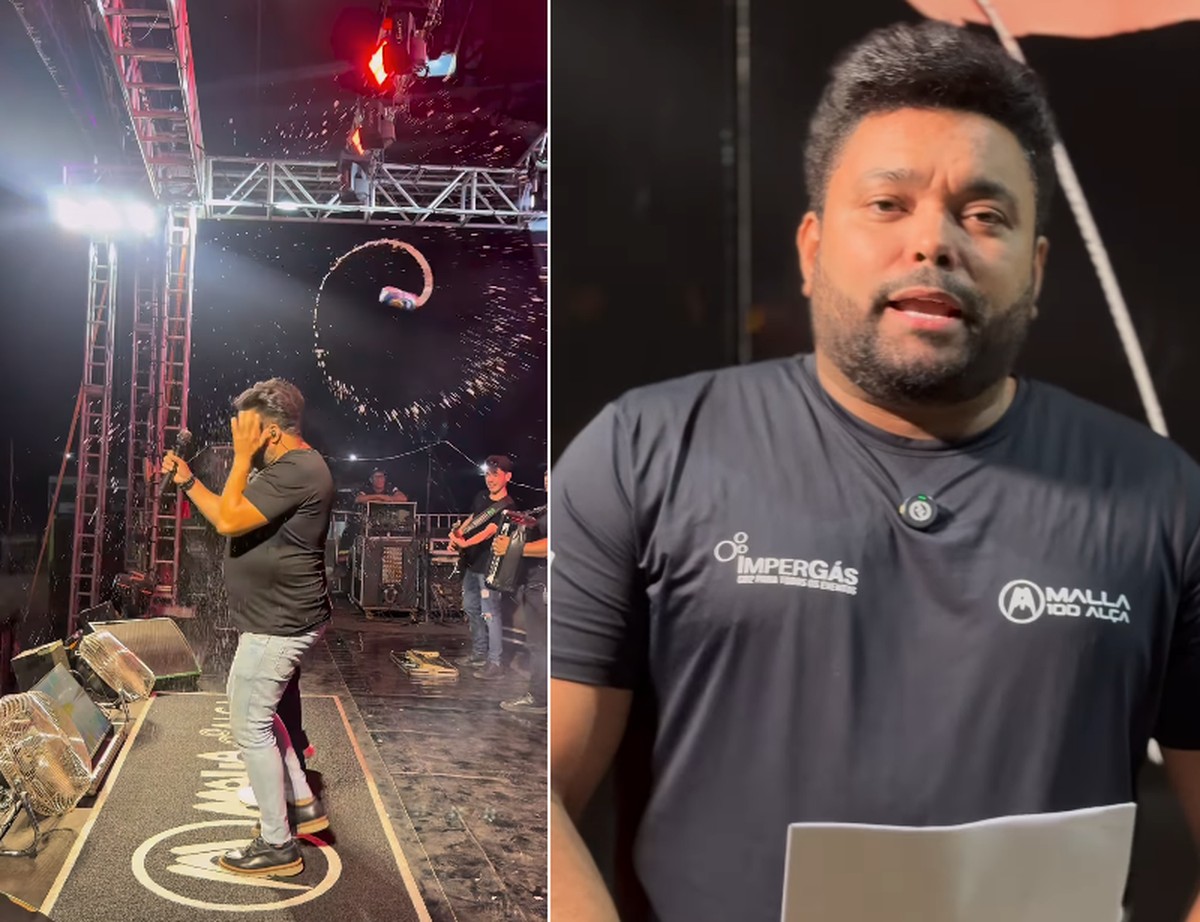 Rick Rocha, vocalista da Malla 100 Alça, é atingido por lata durante show em MT Cantor de forró foi ferido no rosto durante apresentação em Luciara (Foto: Reprodução Instagram)