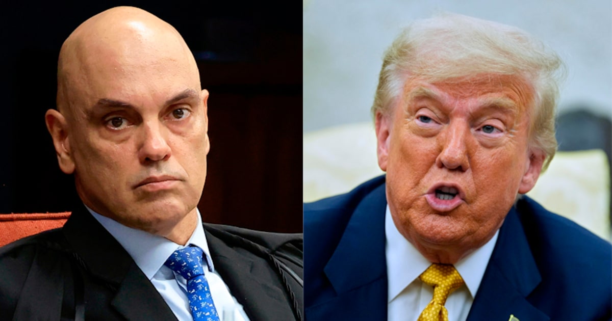 Combo com fotos de Donald Trump e Alexandre de Moraes. (Foto: Rosinei Coutinho/STF - Alex Brandon/AP)