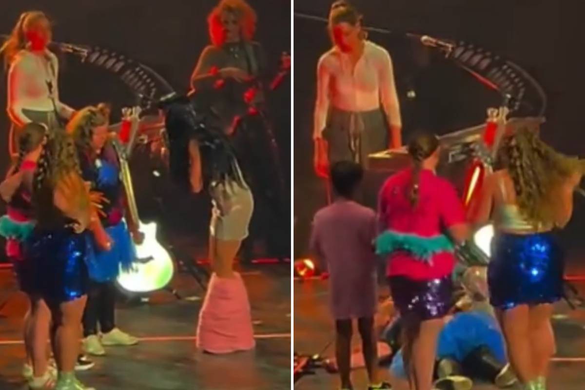 Fã desmaia emocionada no palco durante show de Katy Perry em Detroit McKenna passou mal antes de cantar com Katy Perry durante um número da turnê (Foto: Reprodução/X)