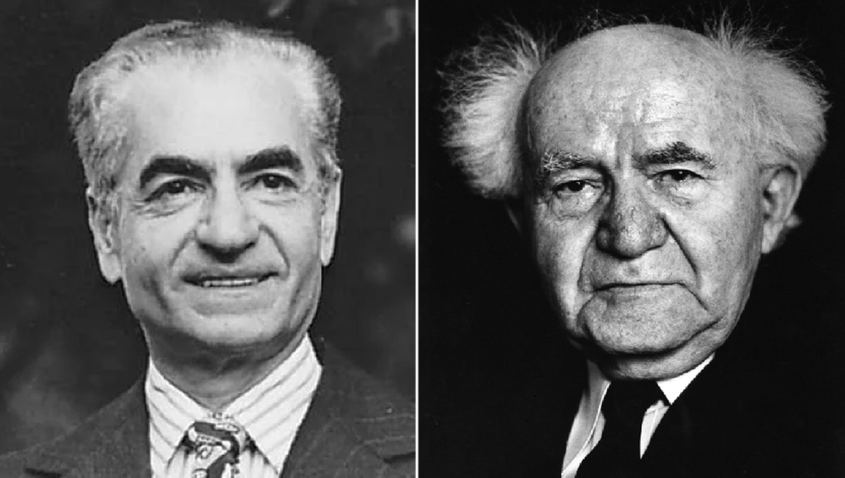 O xá iraniano Mohammad Reza Pahlavi e Ben Gurion, primeiro chefe de governo de Israel (Foto: Reprodução)