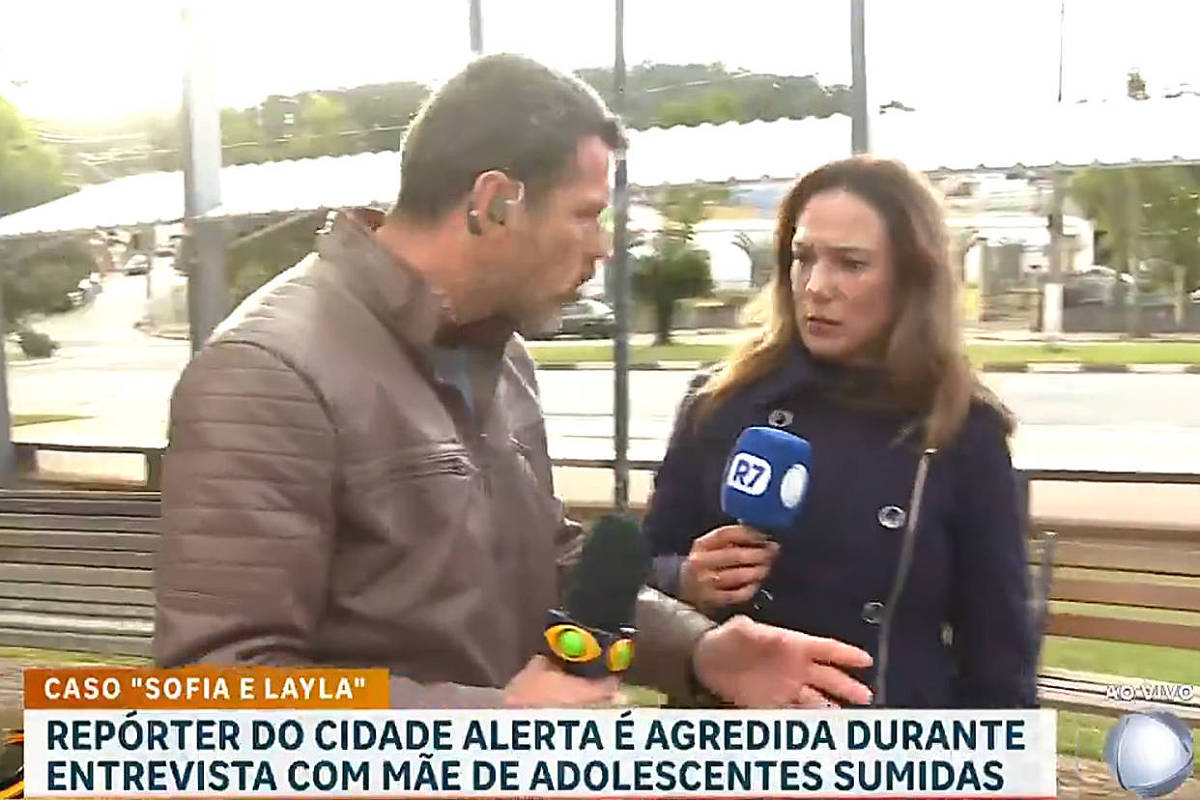 Band afasta repórter acusado de agredir jornalista da Record após incidente Ao vivo no Cidade Alerta: repórter da Record é agredida durante entrevista com mãe de adolescentes desaparecidas (Foto: @cidadealerta no X)