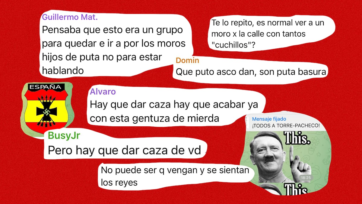 Grupo no Telegram incita caça a imigrantes na Espanha Collage a partir de mensagens reais em redes sociais. (Foto: EL PAÍS)