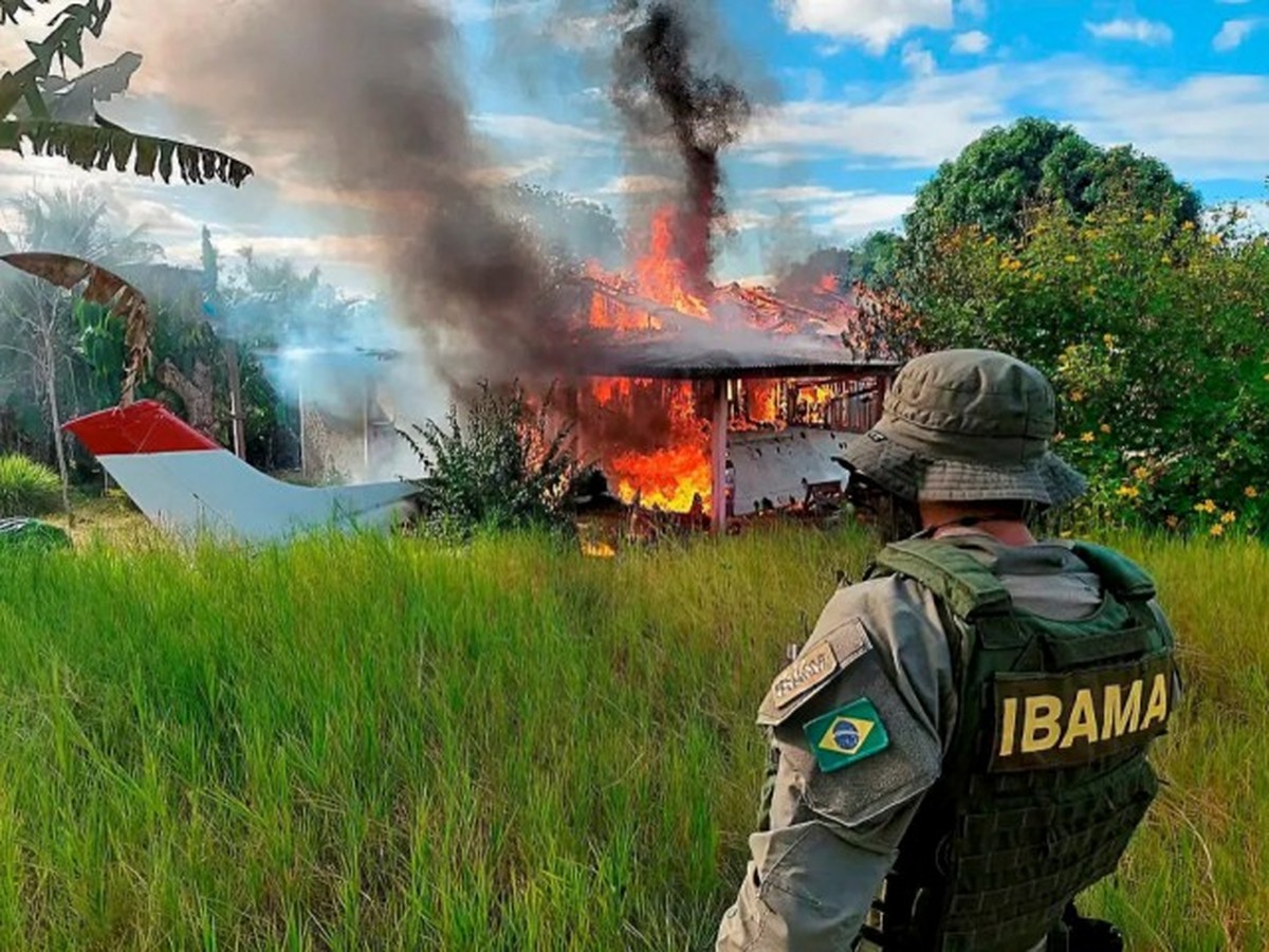Facções criminosas exploram crimes ambientais para lavar dinheiro na Amazônia Autoridades destroem área de garimpo em território yanomami, na Amazônia brasileira (Foto: Divulgação/Ibama)