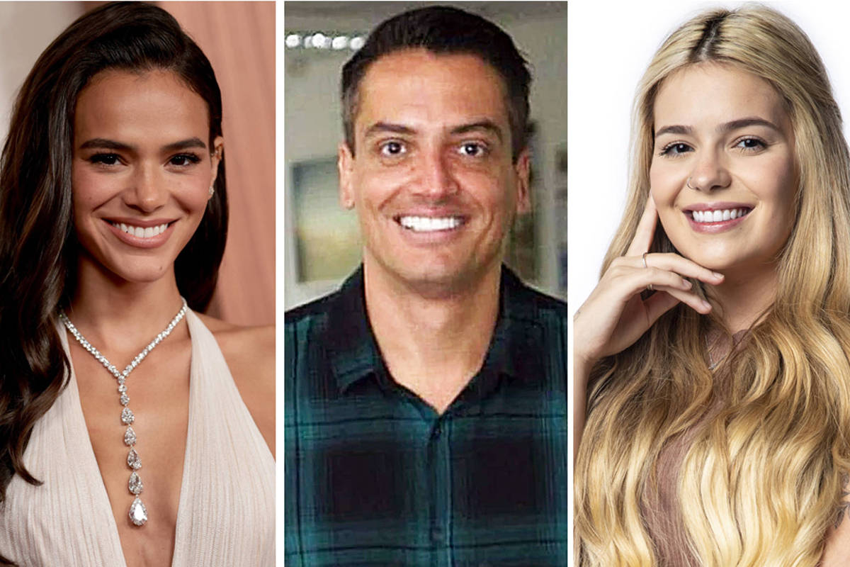 Fama e desafios: Leo Dias revela os altos e baixos da vida pública Atriz Bruna Marquezine (à esquerda), o colunista Leo Dias e a influenciadora Viih Tube (Foto: AFP/Divulgação/Globo)