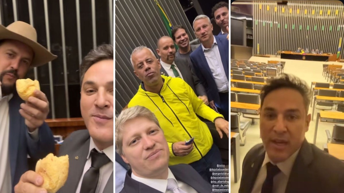 Deputados e senadores em obstrução nesta madrugada (Foto: Reprodução)