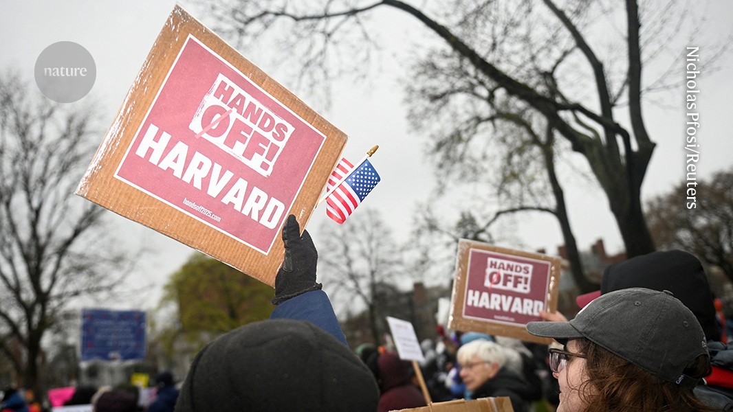 Harvard e Trump disputam futuro da ciência em embate histórico Manifestantes se reúnem contra as ações da administração Trump que punem a Universidade Harvard. (Foto: Nicholas Pfosi/Reuters)