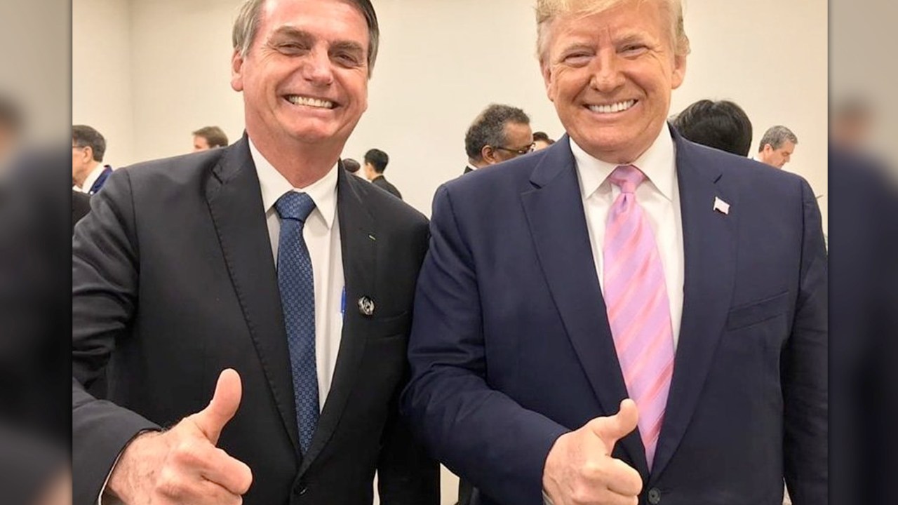 Jair Bolsonaro e Donald Trump na Cúpula do G20, em Osaka - 28/06/2019 (Foto: Jair Bolsonaro/Twitter)