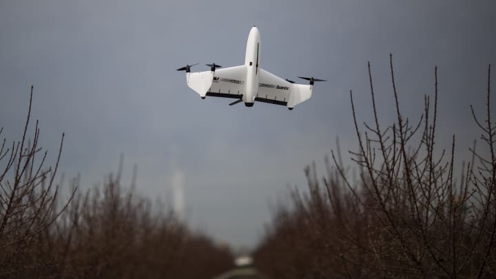 Imagem de um drone Quantix fabricado pela AeroVironment. (Foto: David Mcnew | Getty Images News | Getty Images)