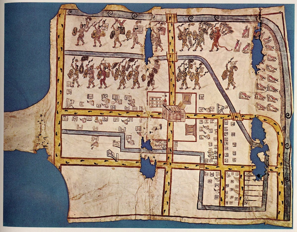 Descobertas intrigantes no Mapa de Popotla revelam guerreros e uma igreja histórica Reprodução do códice pictográfico "Mapa de Popotla", elaborado sobre pele animal, que segundo os cientistas encerra séculos de história. (Foto: Museu Nacional de Antropologia)