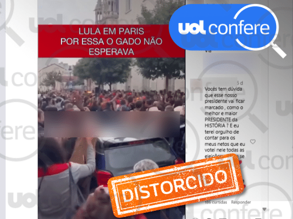 Post insinua que ato pró-Lula em Paris foi recente, mas é de 2022 (Foto: Arte/UOL sobre Reprodução/Instagram)